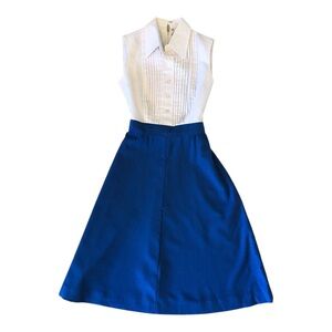 Vtg Women’s Chic Blue Midi Sleeveless Dress in White and Blue by Pedestal
